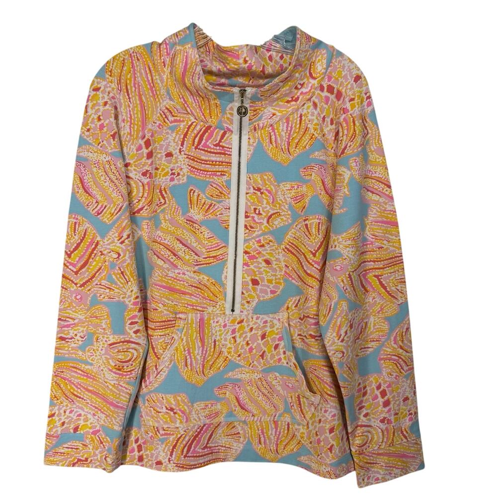 Lilly Pulitzer Pullover Sweater Womens XL Pink Tropical Half Zip